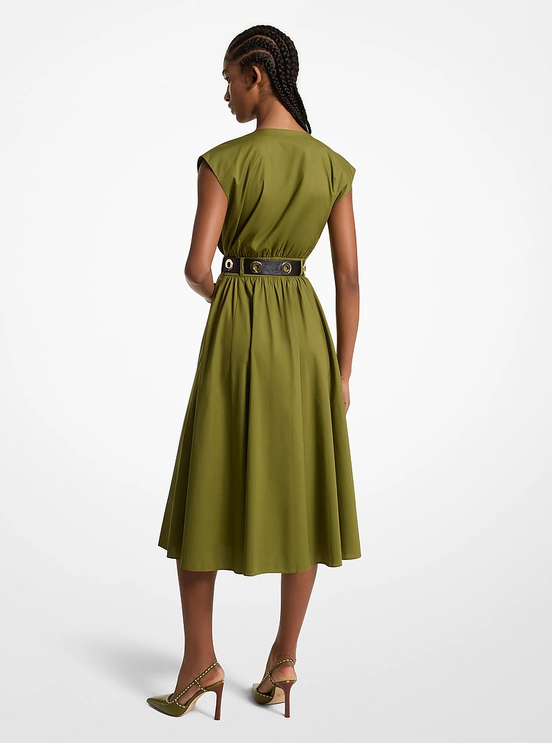 Stretch Organic Cotton Poplin Midi Dress in EVERGREEN | Michael Kors