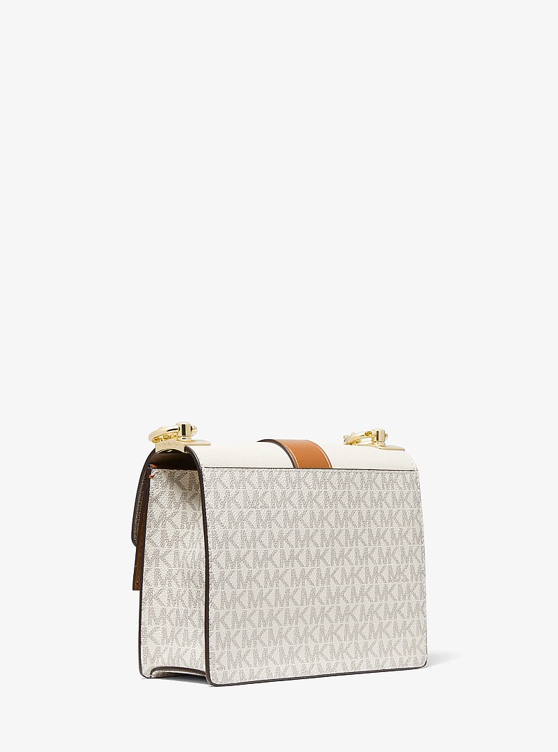 Greenwich Small Color-Block Logo and Saffiano Leather Crossbody Bag in VANILLA/ACORN | Michael Kors