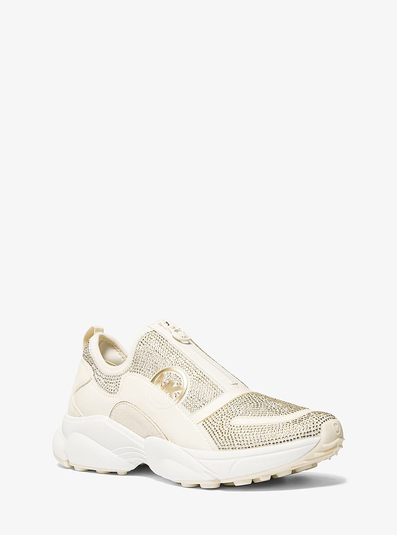 Sami Embellished Scuba Zip-Up Trainer in CREAM | Michael Kors