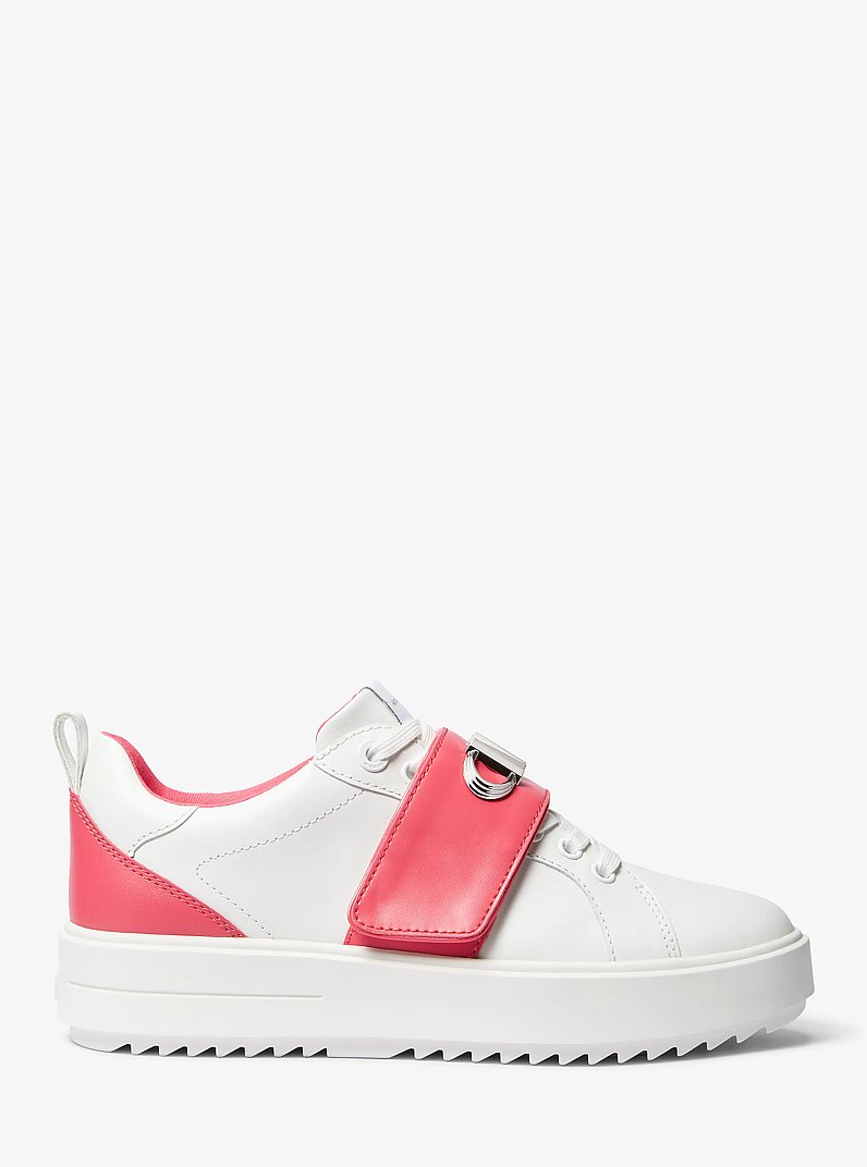 Emmett Two-Tone Logo Embellished Leather Sneaker in GERANIUM | Michael Kors