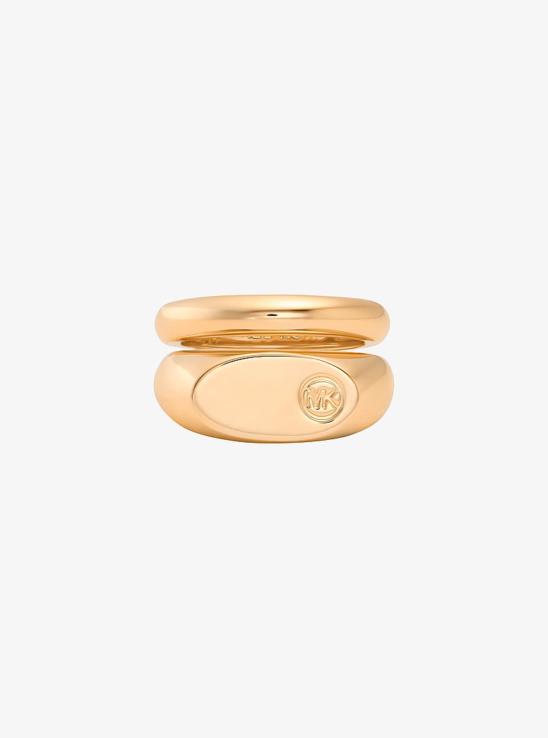 Logo Engraved Double Layered Signet Ring in GOLD | Michael Kors