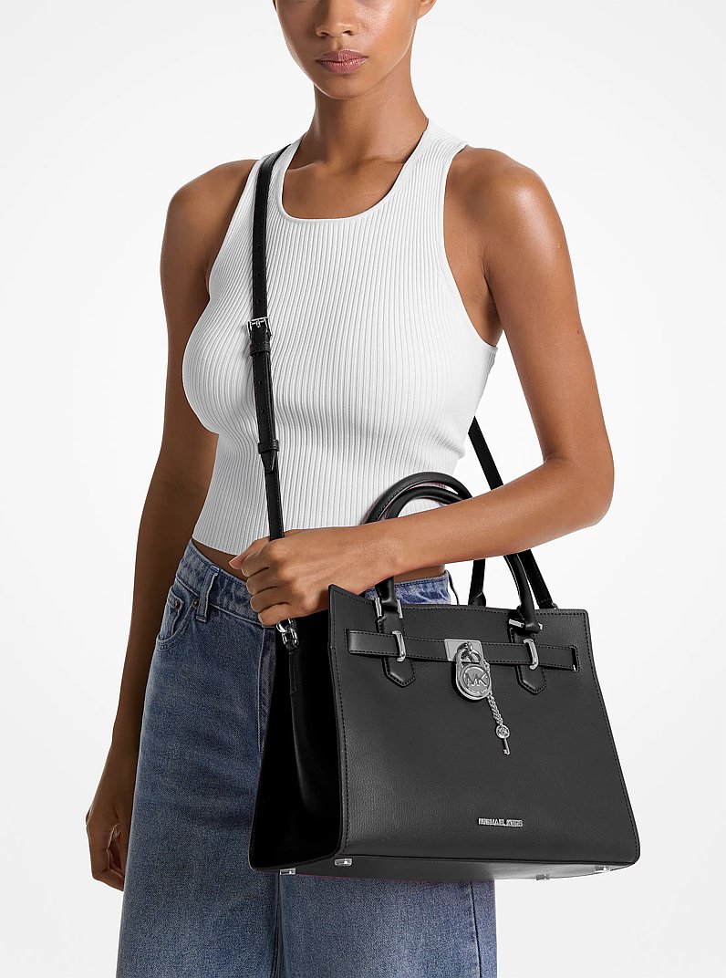 Hamilton Medium Leather Satchel in BLACK | Michael Kors