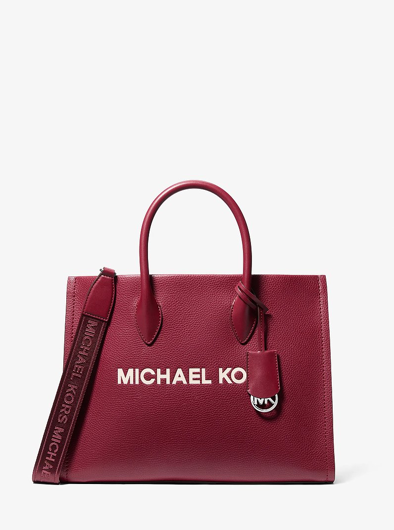 Mirella Medium Pebbled Leather Tote Bag in MAROON | Michael Kors