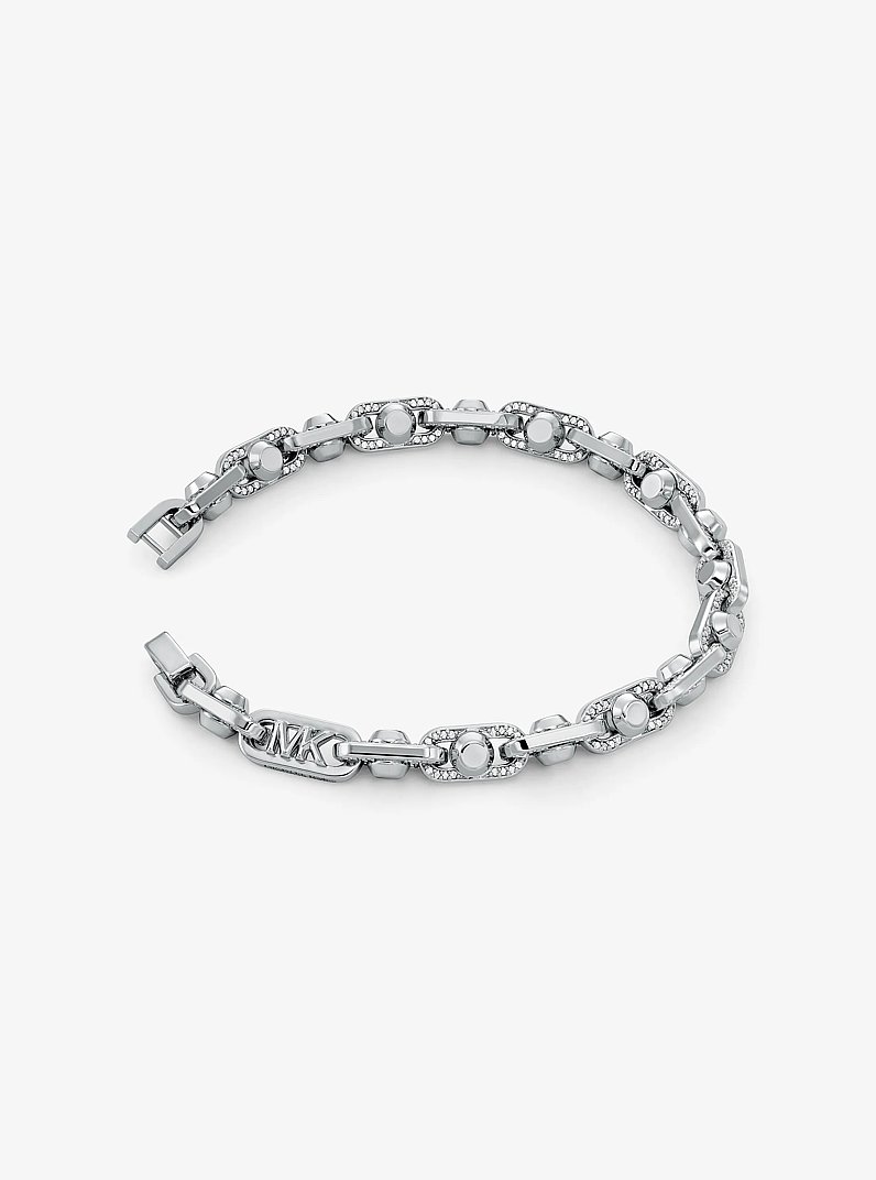 Bracciale Astor con pav&eacute; e maglie a catena media in ottone placcato in metallo prezioso in ARGENTO | Michael Kors