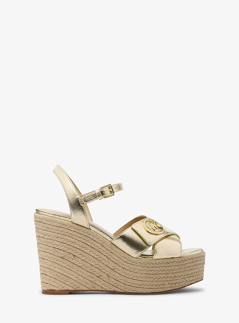 Hannah Metallic Nylon Blend Wedge Sandal in PALE GOLD | Michael Kors
