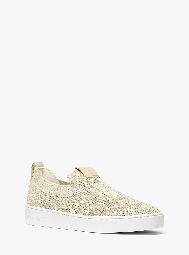 Juno Metallic Stretch Knit Slip-On Sneaker in PALE GOLD | Michael Kors