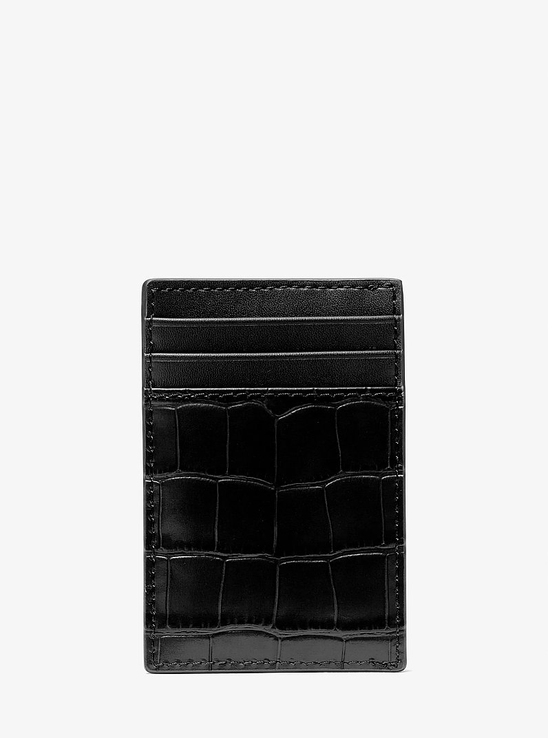Hudson Crocodile-Embossed Leather Card Case in BLACK | Michael Kors