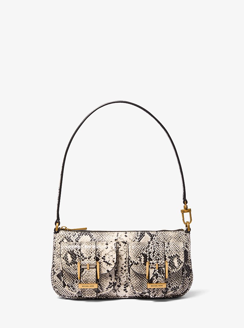 Zoe Small Snake Embossed Leather Convertible Pochette in NATURAL | Michael Kors