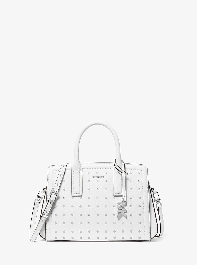 Laila Small Studded Leather Satchel in OPTIC WHITE | Michael Kors