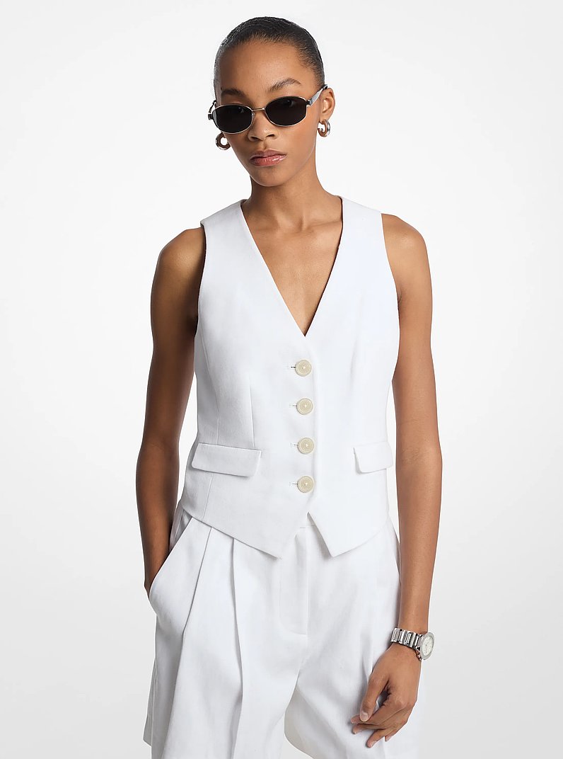 Linen and Cotton Twill Vest in WHITE | Michael Kors
