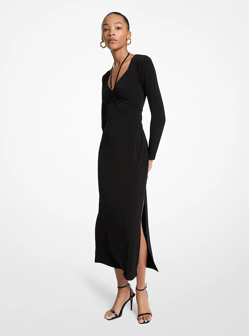 Stretch Matte Jersey Midi Dress in BLACK | Michael Kors