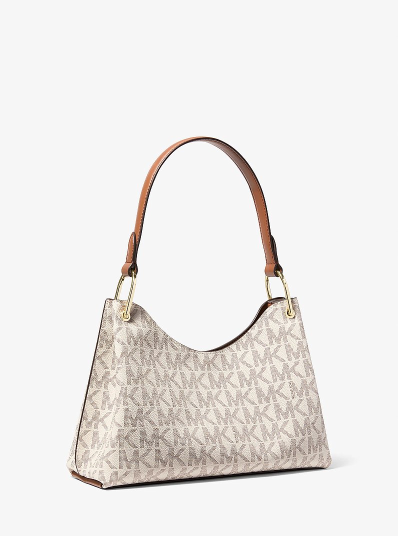 Borsa a spalla Joan media con stampa logo in VANIGLIA/CUOIO | Michael Kors