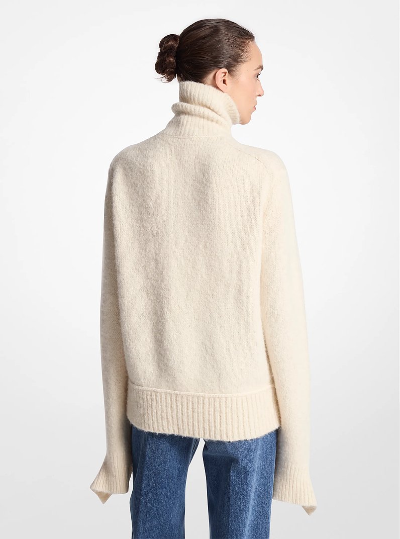 Alpaca and Cashmere Blend Deconstructed Turtleneck Sweater in IVORY | Michael Kors