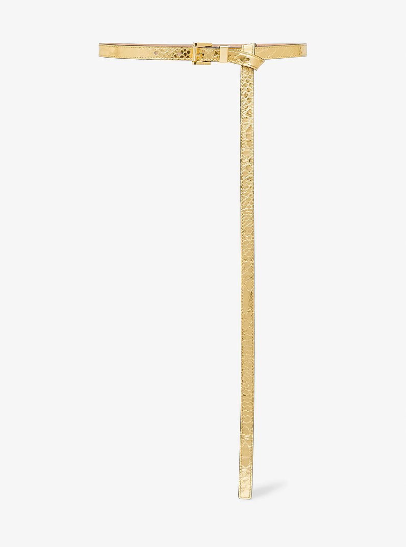 Metallic Python Embossed Leather Trouser Belt in GOLD | Michael Kors