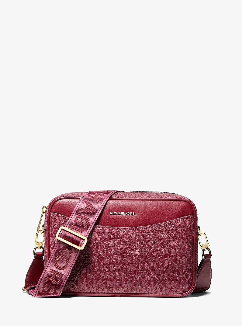 Bev Large Signature Logo Crossbody Bag in DEEP RED | Michael Kors