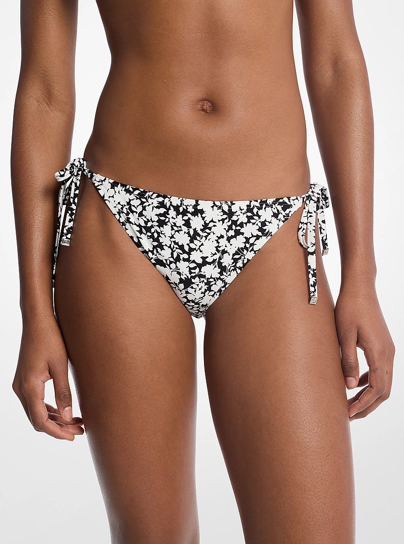 Floral Print Triangle Bikini Bottom in BLACK/WHITE | Michael Kors