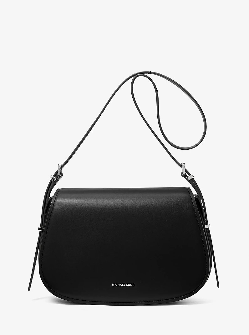 Lydia Medium Leather Messenger Bag in BLACK | Michael Kors