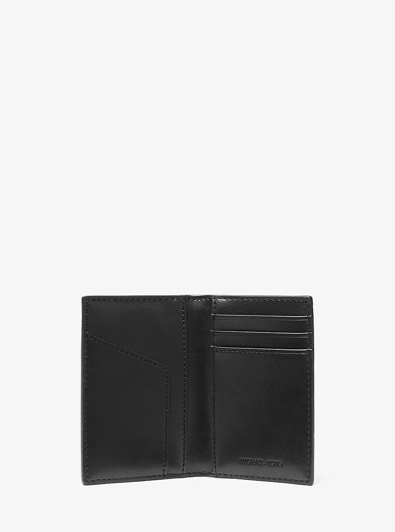 Hudson Metallic Crocodile Embossed Leather Bi-Fold Card Case in SILVER | Michael Kors