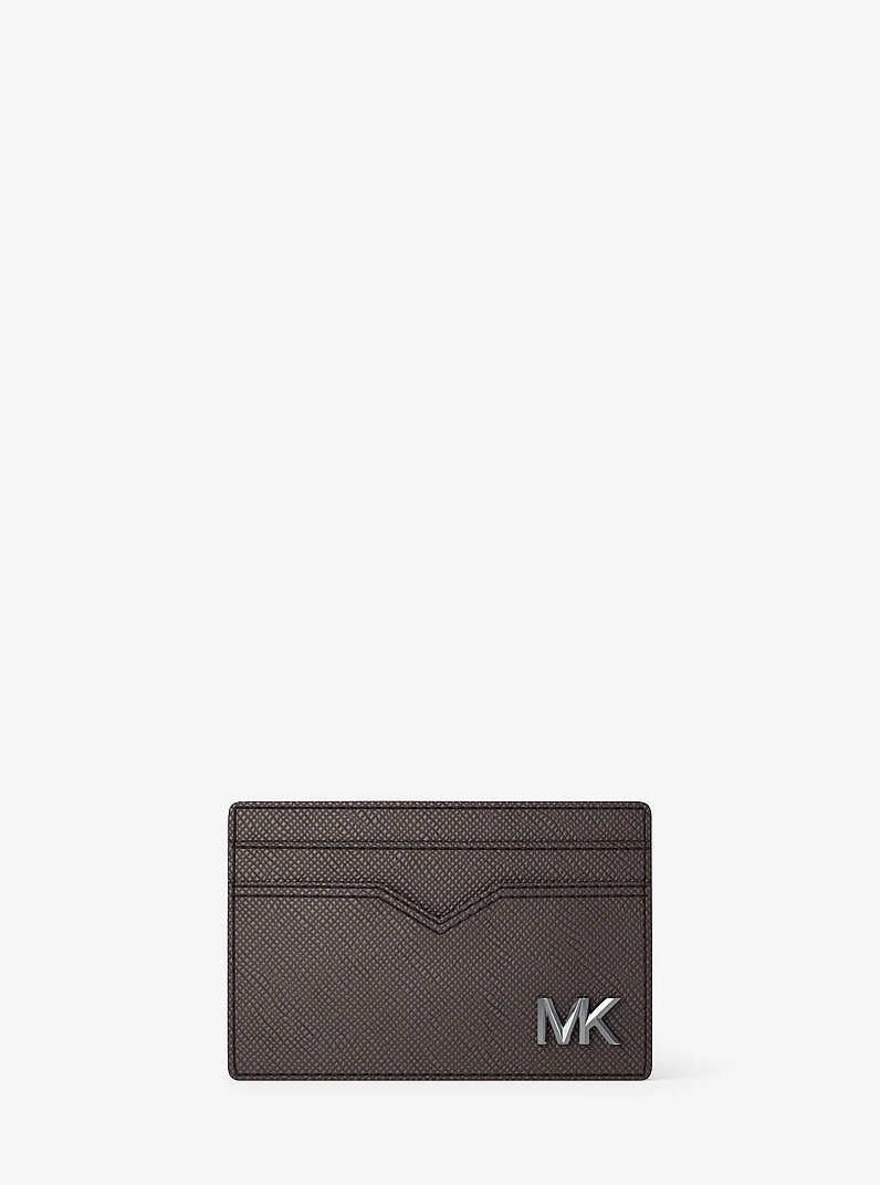 Edison Scratch-Resistant Crossgrain Leather Card Case in CHOCOLATE | Michael Kors