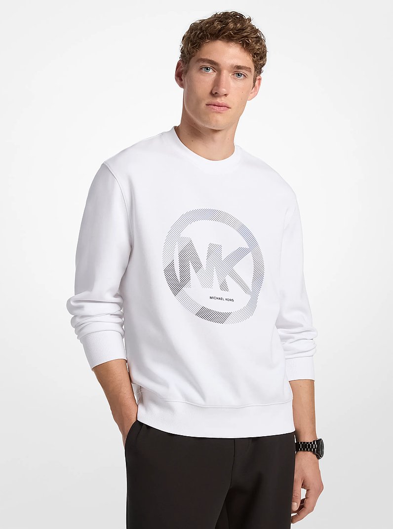 Graphic Logo Cotton Blend Crewneck Sweatshirt in WHITE | Michael Kors