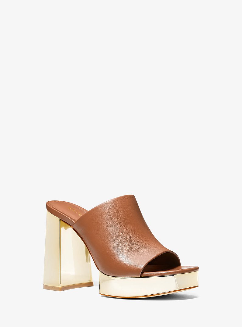 Celeste Leather Platform Mule in LUGGAGE - Sale | Michael Kors [US]