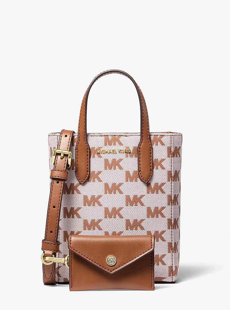 Vincent Extra-Small Logo Jacquard Crossbody Bag With Card Case in LUGGAGE | Michael Kors