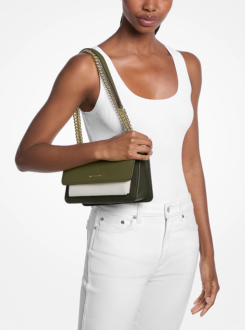 Grand sac port&eacute; &eacute;paule Claire &agrave; couleurs contrast&eacute;es en cuir in PISTACHE MULTI | Michael Kors