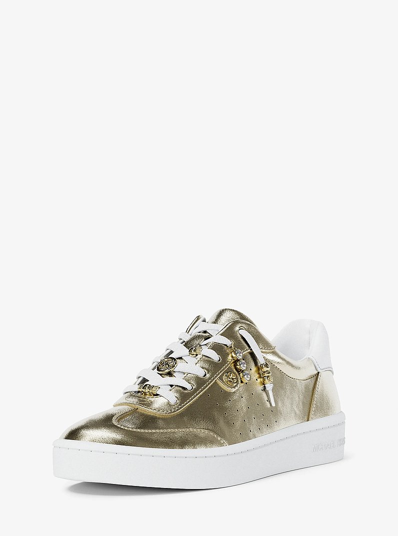 Scotty Embellished Metallic Leather Sneaker in PALE GOLD | Michael Kors