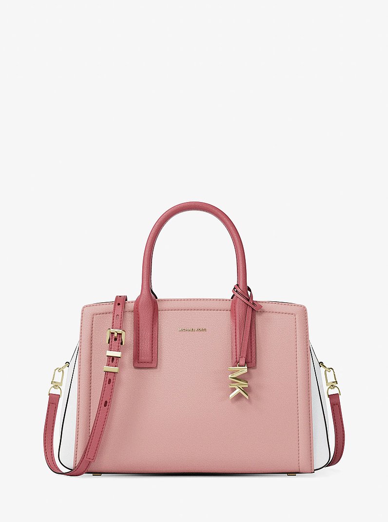 Laila Medium Color-Block Pebbled Leather Satchel in HUSK MULTI