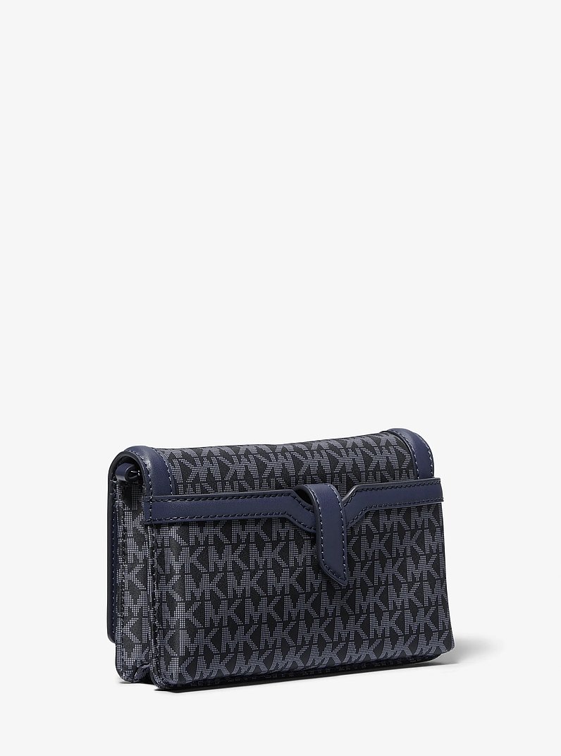 Jet Set Small Logo Print Woven Smartphone Crossbody Bag in ADMRL/PLBLUE | Michael Kors