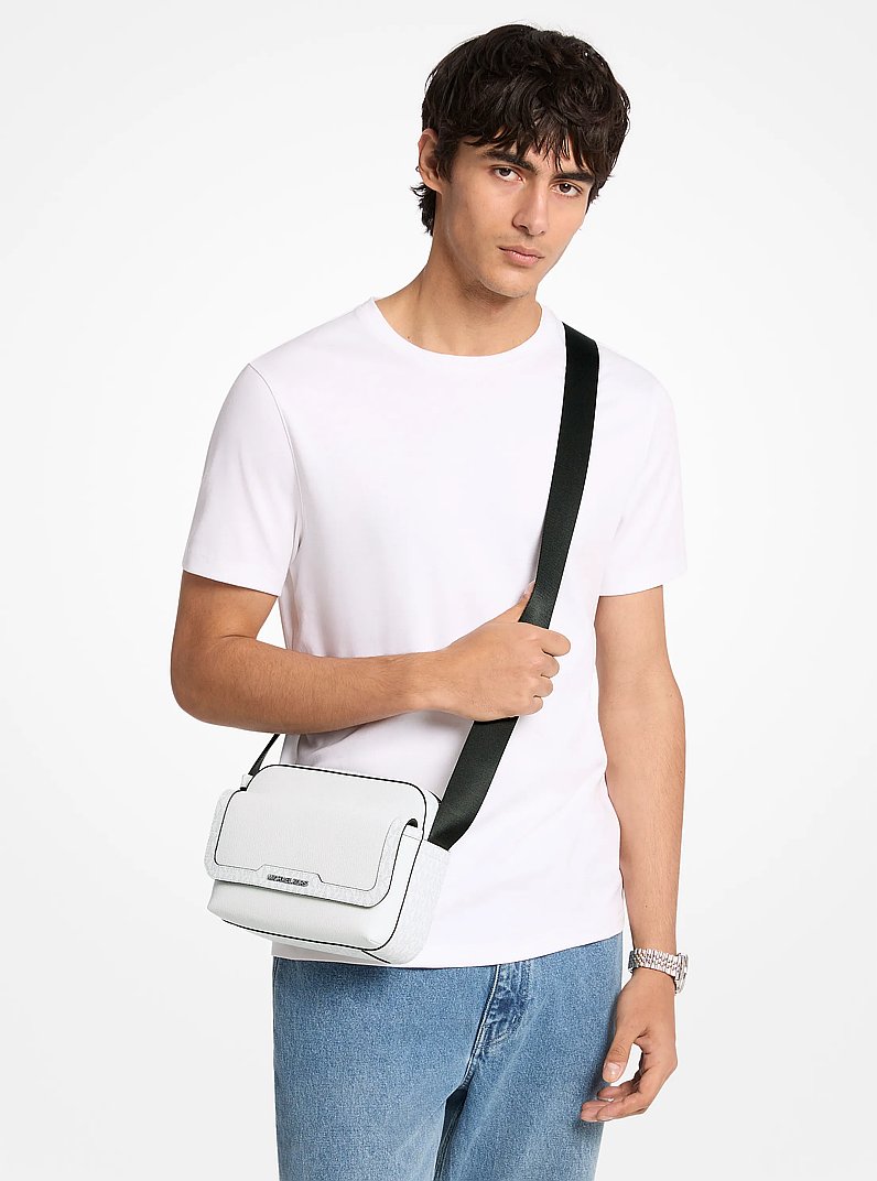 Cooper Medium Pebbled Leather and Signature Logo Camera Crossbody Bag in BRIGHT WHT | Michael Kors