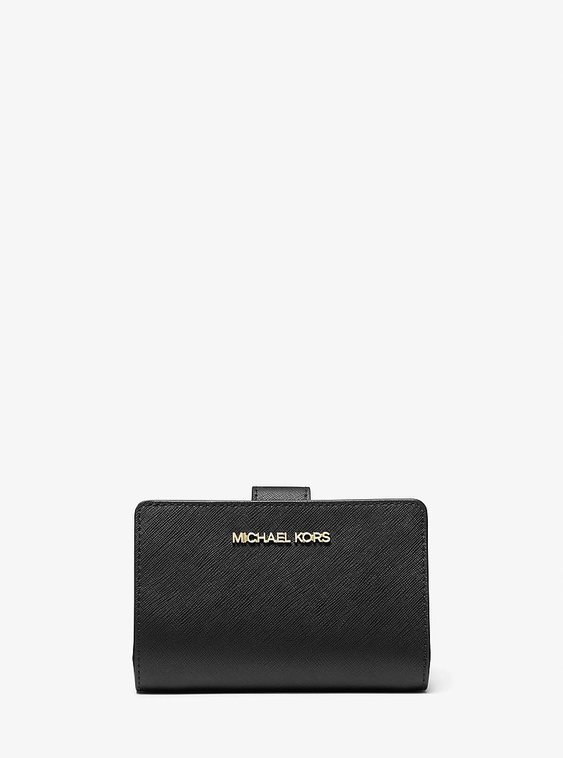 Medium Crossgrain Leather Wallet in BLACK | Michael Kors