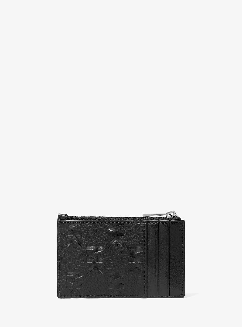 Hudson Logo Embossed Leather Card Case in BLACK | Michael Kors