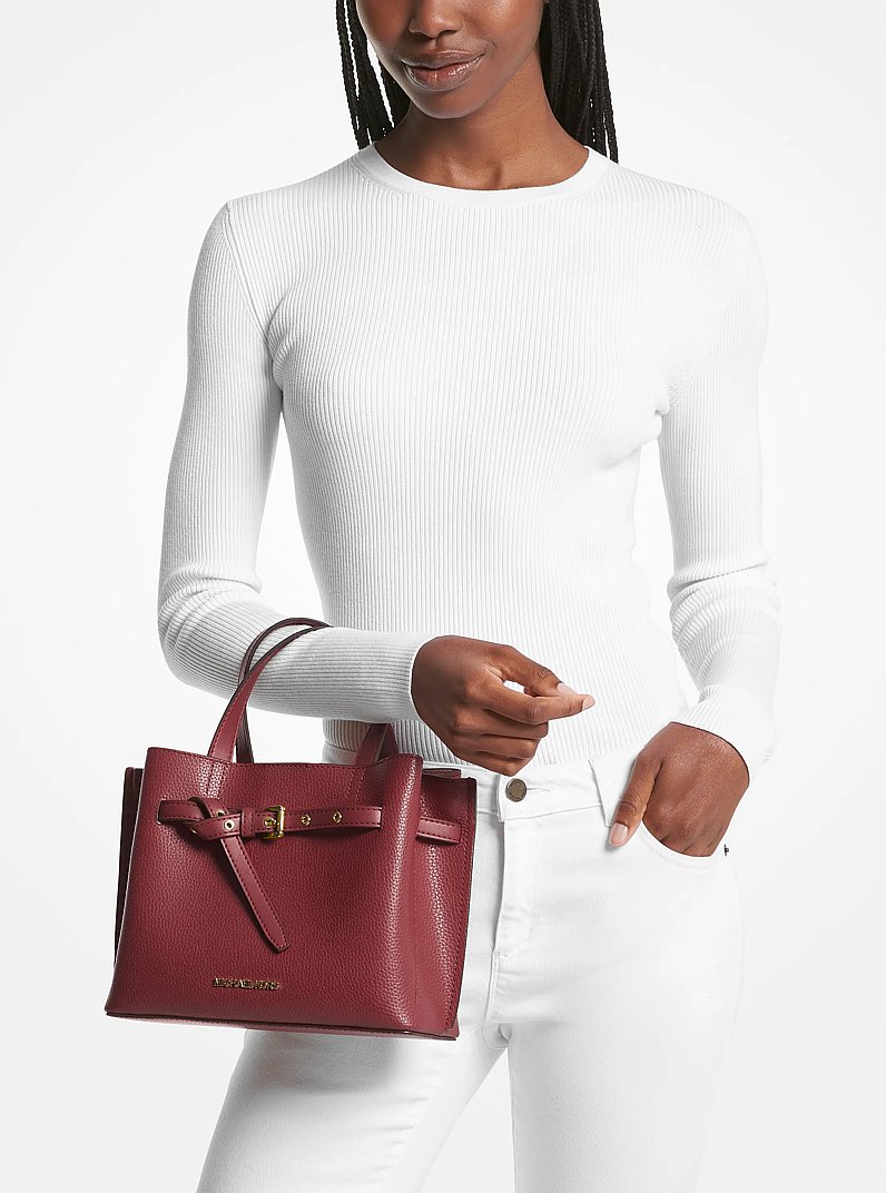 Emilia Small Pebbled Leather Satchel in DARK CHERRY | Michael Kors