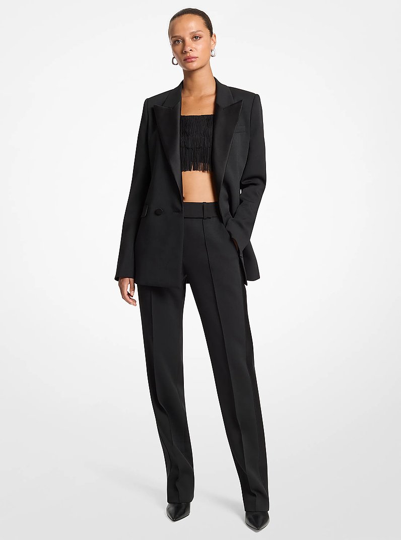 Stretch Crepe Tuxedo Pants in BLACK | Michael Kors