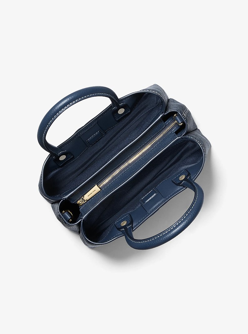 Bolso satchel de piel Flora mediano con logotipo in AZUL OSCURO/AZUL P&Aacute;LIDO | Michael Kors