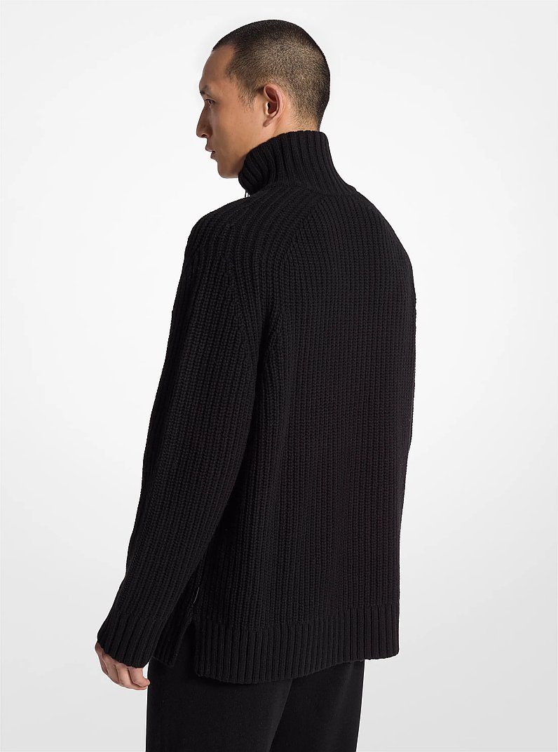 Wool and Cashmere Blend Half-Zip Sweater in BLACK | Michael Kors