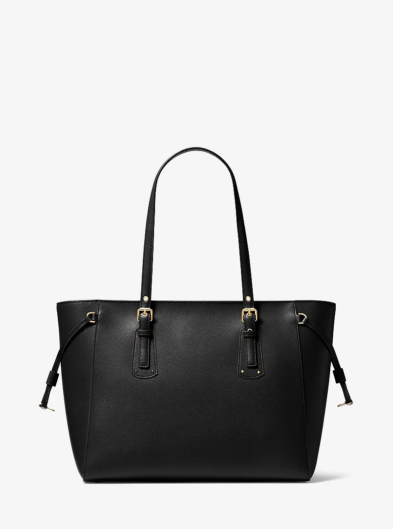 Voyager Medium Crossgrain Leather Tote Bag in BLACK | Michael Kors