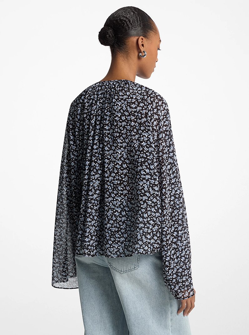 Floral Georgette Flared Sleeve Blouse in CHAMBRAY | Michael Kors
