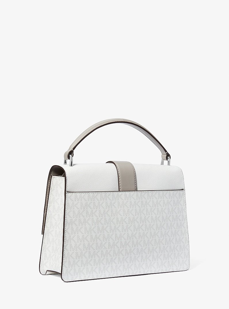 Greenwich Medium Color-Block and Signature Logo Satchel in OPTIC WHITE | Michael Kors