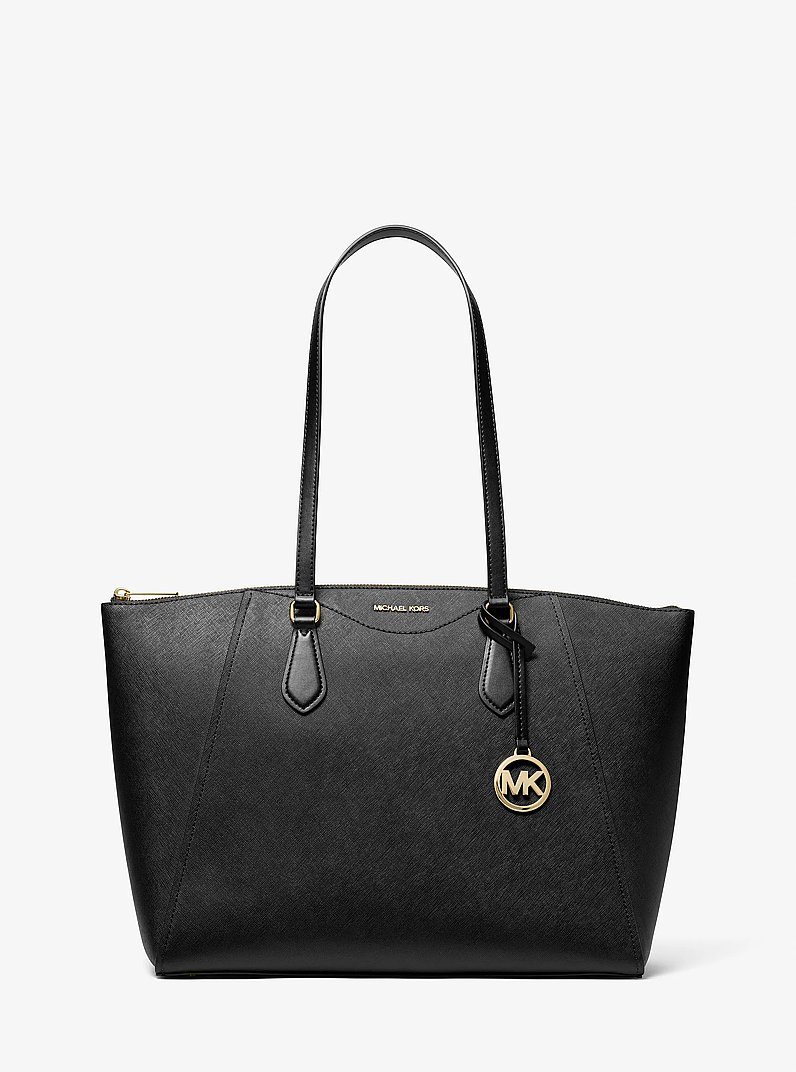 Lorita Large Saffiano Leather Tote Bag in BLACK | Michael Kors