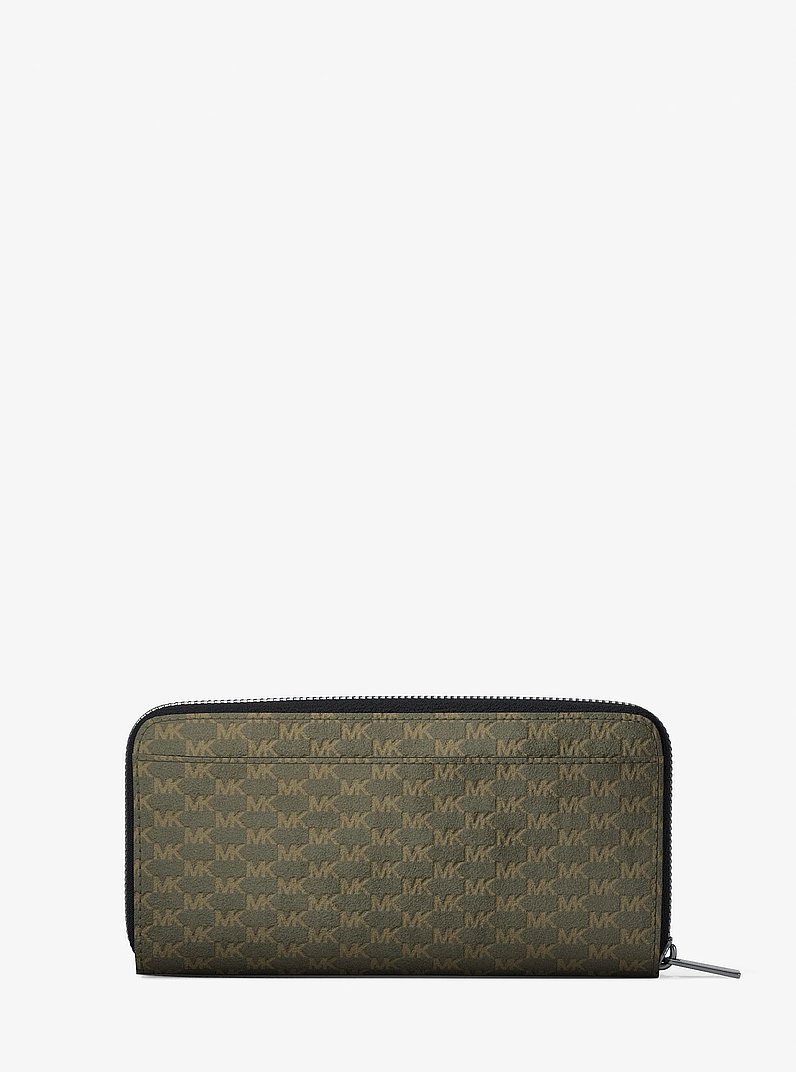 Cooper Logo Debossed Polyester Microsuede Zip-Around Wallet in OLIVE | Michael Kors