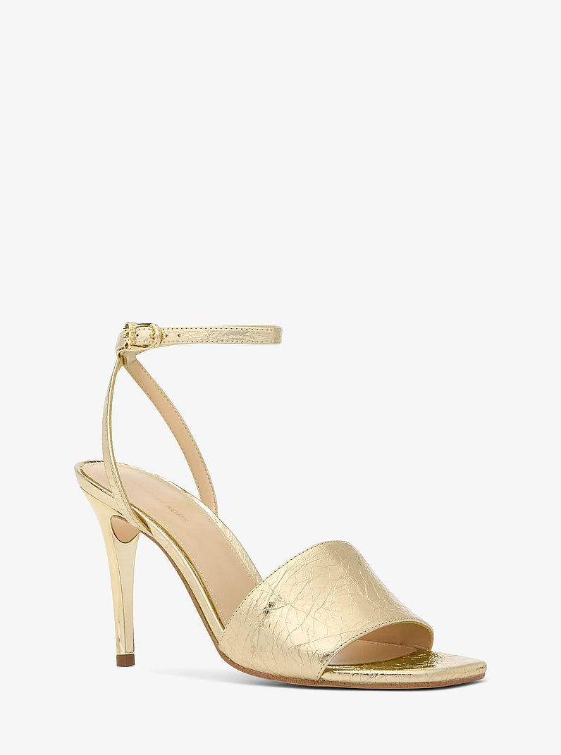 Sandale Elyse en cuir m&eacute;tallis&eacute; et craquel&eacute; in OR P&Acirc;LE | Michael Kors