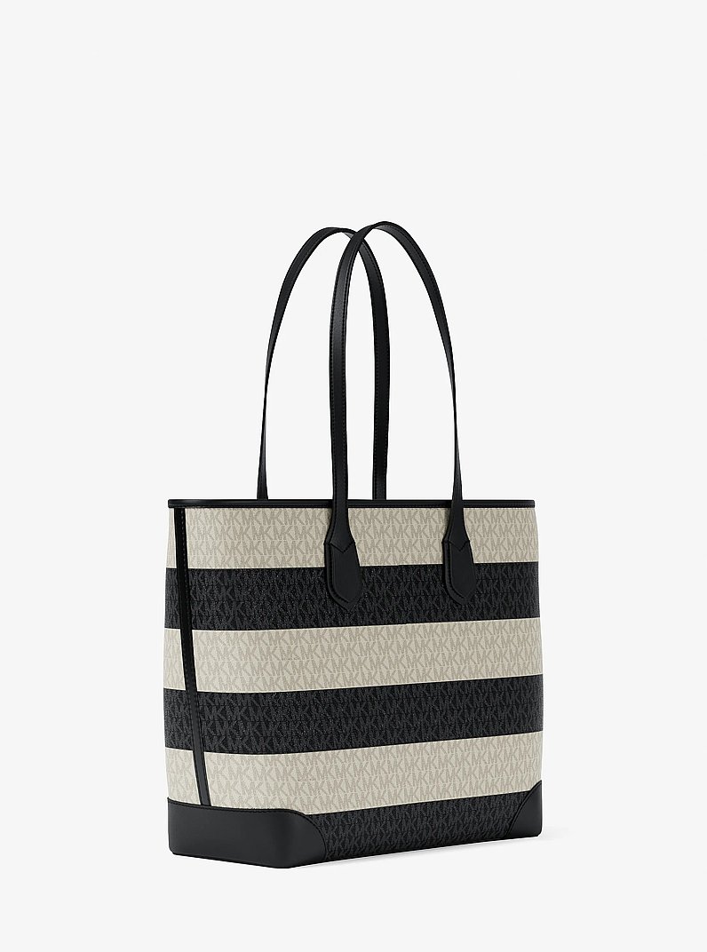 Eva Large Striped Signature Logo Tote Bag in BLACK | Michael Kors