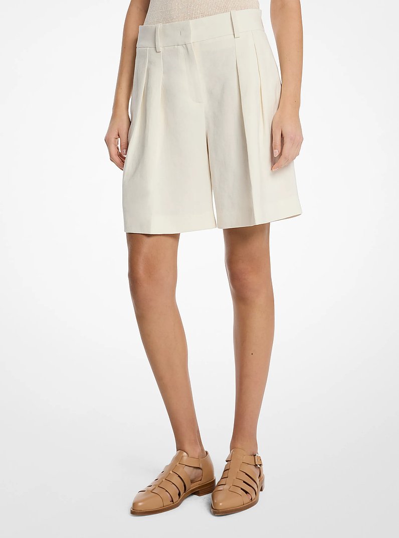 Linen Pleated Trouser Shorts in ECRU | Michael Kors