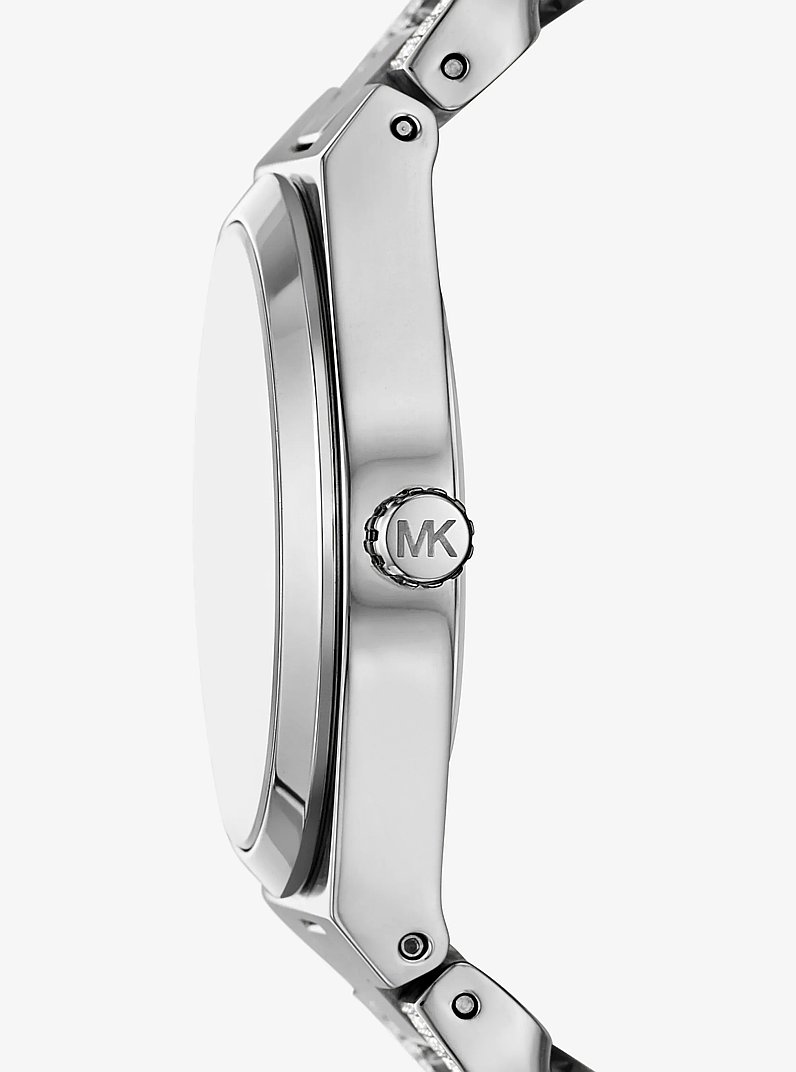 Lennox Pav&eacute; Silver-Tone Curb-Link Watch in SILVER | Michael Kors