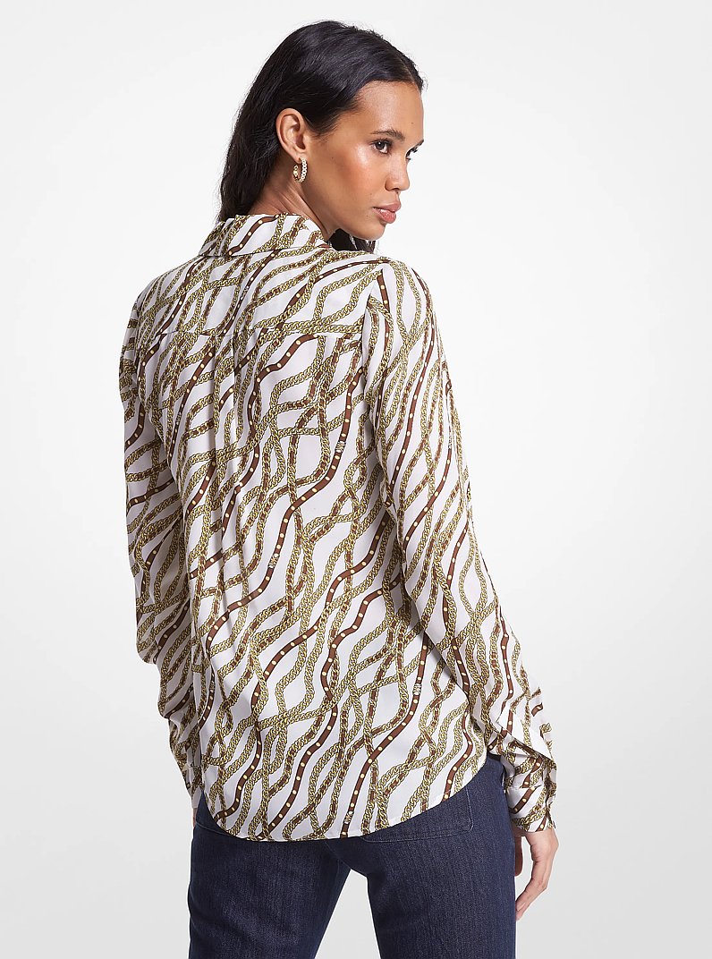 Status Print Georgette Blouse in WHITE | Michael Kors