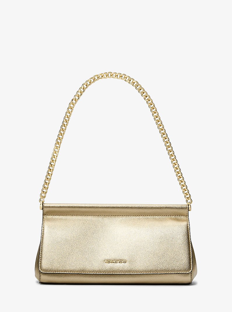 Carmine Medium Metallic Pebbled Leather Pochette in PALE GOLD | Michael Kors