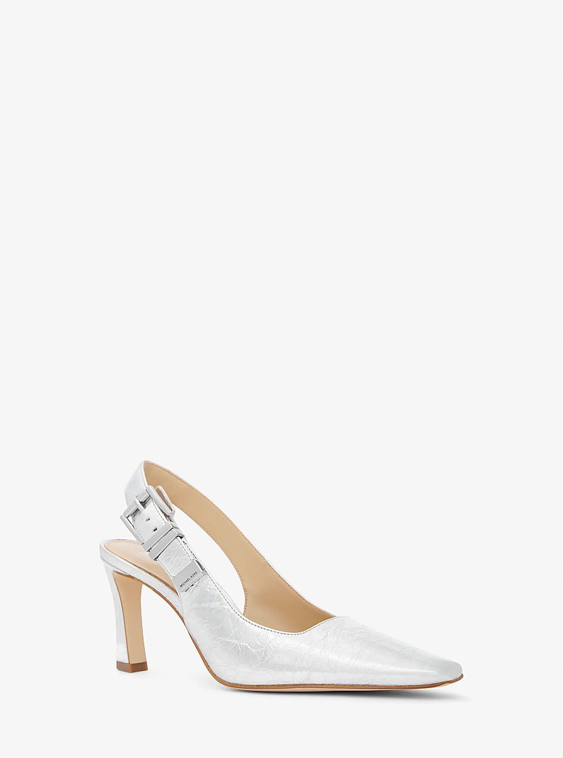 Escarpin &agrave; sangle arri&egrave;re Darrington en cuir m&eacute;tallis&eacute; craquel&eacute; in ARGENT | Michael Kors
