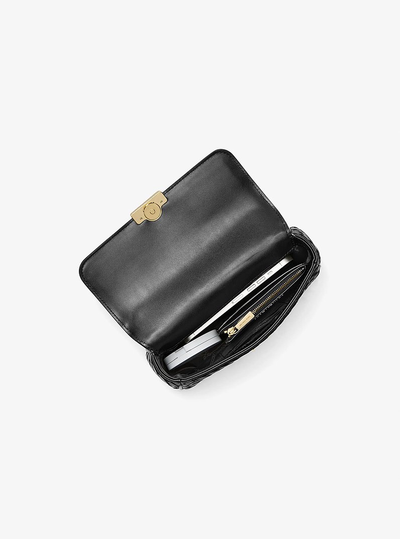 Tribeca Small Hand-Woven Leather Shoulder Bag in BLACK | Michael Kors